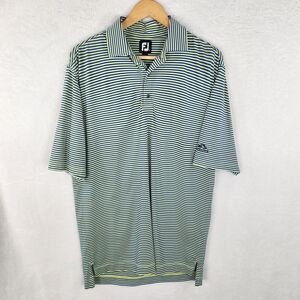 FootJoy Golf Polo Shirt Men M Blue Yellow Lisle Feeder Stripe Stonecreek Logo